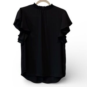 Apt. 9 Elegant Black Ruffle Sleeve Blouse Ruched Neck Medium
